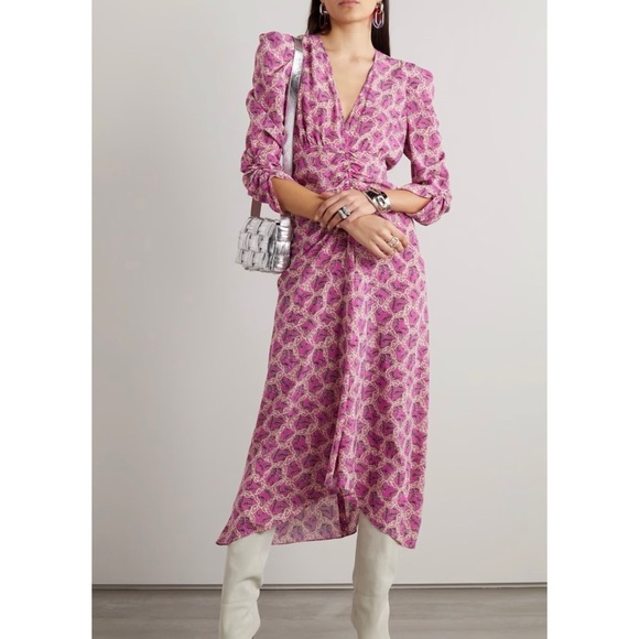 Isabel Marant Dresses & Skirts - ISABEL MARANT Albini gathered printed silk-blend midi  Floral Pink Dress NEW